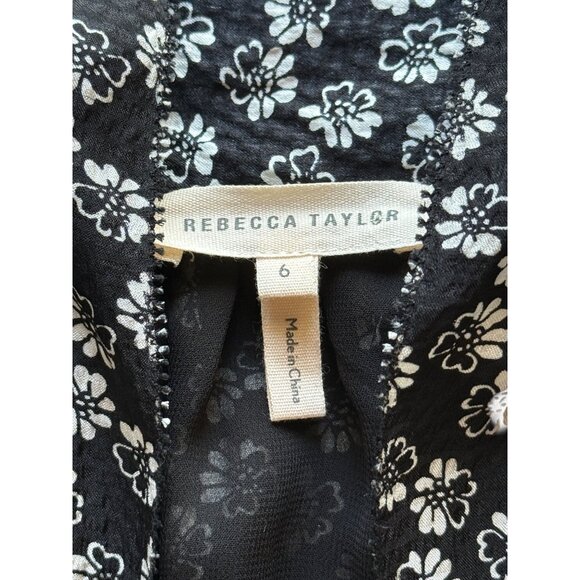 Rebecca Taylor Womens Rue Silk Dress Tie-Neck Black White Floral Size 6 - Picture 5 of 10
